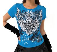 Vhersily 2026 Mujer Y2k Emo Grunge Camisas 2000s Vintage Gráficos Bebé Tees Manga Corta Punk Gothic Tee Top Adolescentes Alt Vestidos Salir Camisa Bordado Jersey Glamour Tops Clubwear Streetwear, B