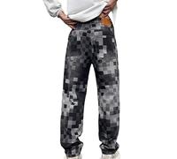 Vhersily 2026 Pantalones vaqueros de hombre con estampado de mosaico estilo americano vintage lavado ancho Casual de pata pantalones largos con bolsillos laterales y patrón de cuadros anchos y moda