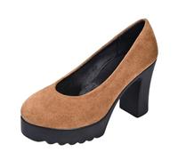 Vhersily 2026 Punta Redonda Tacón Chunky Plateau Zapatos Mujer para Oktoberfest Mary Jane Comfort Mocasines Plataforma Grande Tacón Medio Clásico Chic Cable Antideslizante para Boda Ceremonia