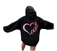 Vhersily 2026 Sudadera de gran tamaño con capucha para mujer con estampado en forma de corazón y lazo rosa sensibilización sobre el cáncer de mama leer jerséis camisas tops sudaderas deportivas para