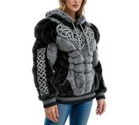 Vhersily 2026 Sudaderas con Capucha Vikingas para Hombre Vintage Casual Viking Ragnar Viking Warrior Sudadera con Estampado en 3D Jersey con Cordón con Bolsillo de Disco para Correr Senderismo, gris
