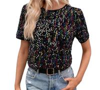 Vhersily 2026 T Shirt Mujer Con Lentejuelas Camisa Brillantini Con Lentejuelas Cuello Redondo Malla Glitter Cóctel Tops Clubwear Top Curvy Elegante Cómodo Pasaje a cualquier lugar para noches fuera