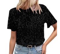 Vhersily 2026 T Shirt Mujer Con Lentejuelas Camisa Brillantini Con Lentejuelas Cuello Redondo Malla Glitter Cóctel Tops Clubwear Top Curvy Elegante Cómodo Pasaje a cualquier lugar para noches fuera