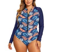 Vhersily 2026 Traje de baño de una pieza para mujer de manga larga con cremallera protección UV Rash Guard Surf One Piece talla grande secado rápido Push Up Beachwear Piscina Transpirable para playa