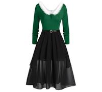 Vhersily 2026 Vestido de Navidad para Mujer Elegante con Cuello en V Irregular de Noche Vestido de Papá Noel de Terciopelo Curvy Fiesta Xmas Vestidos para Cena, Baile, Boda Regalo Navidad Año Nuevo