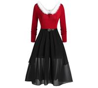 Vhersily 2026 Vestido de Navidad para Mujer Elegante con Cuello en V Irregular de Noche Vestido de Papá Noel de Terciopelo Curvy Fiesta Xmas Vestidos para Cena, Baile, Boda Regalo Navidad Año Nuevo