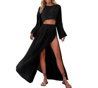 Vhersily 2026 Vestido de playa para mujer, 2 piezas, top y falda partido largo traje de baño bikini de verano tipo cartera sexy de baile estilo boho moderno cómodo, ligero y transpirable Slim Fit