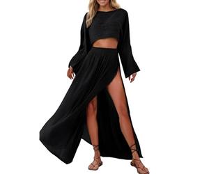 Vhersily 2026 Vestido de playa para mujer, 2 piezas, top y falda partido largo traje de baño bikini de verano tipo cartera sexy de baile estilo boho moderno cómodo, ligero y transpirable Slim Fit
