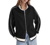 Vhersily Abrigo de mujer con cremallera bomber ligero cómodo cárdigan deportivo liso chaqueta simple Outwear Fitness con bolsillos sudadera elegantes manga larga Streetwear invierno cortavientos