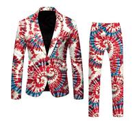 Vhersily Abrigo y pantalones de manga larga para el día de la independencia masculina, mono de 2 piezas con botones y bolsillos estampados para hombres, para eventos, de terciopelo curvo, boda de