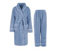 Vhersily Albornoz para mujer de forro polar grueso y cálido, de doble cara, conjunto de pijama con pantalones para hombre de color liso con bolsillo de solapa suave, mangas largas, cordones, albornoz