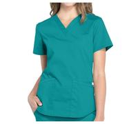 Vhersily Año Nuevo 2025 Uniformes de quirófano de las mujeres, Uniformes de enfermería del Reino Unido, Túnica de belleza de color sólido Cuello en V Manga Corta Ropa de Trabajo Túnica, verde, XL