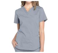 Vhersily Año Nuevo 2025 Uniformes de quirófano de las mujeres, Uniformes de enfermería del Reino Unido, Túnica de belleza de color sólido Cuello en V Manga Corta Ropa de Trabajo Túnica, gris, M