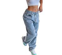Vhersily Baggy Jeans para mujer, pantalones de cintura alta ligeros Girl Streetwear Casual Vintage Denim Cargo Oversize Pierna Larga, a la moda, para Jogging Fitness Entrenamiento, para llevar nuevo