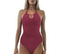 Vhersily Bañador de piscina para mujer Arena con cuello en V profundo, tirantes ajustables, traje de baño fruncido en la parte delantera y la espalda baja, playa Beachwear Swimwear, sexy bikini, Vino