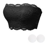 Vhersily Banda sin tirantes para mujer, sujetador de encaje, costuras acolchadas, bralette aro elástico Bandeau Top Brassiere Y2K Top, adaptación, yoga, sueño, victoriano, para Oktoberfest, Negro , L