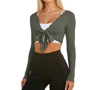 Vhersily Blusas de malla para mujer, top corto de verano, sexy, camiseta de manga larga, cuello en V, camisa casual de fiesta Rave Clubwear Vintage ligera clásica transpirable para noches fuera