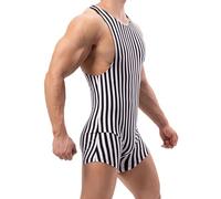 Vhersily Body deportivo para hombre mono a rayas, una pieza pijama de lucha libre, ropa interior Singlet Atlético Leotard Gym Sportswear Pareja Sleepwear Ropa Erótica Ropa Elástica, Color blanco., L