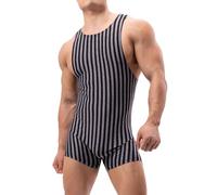 Vhersily Body deportivo para hombre mono a rayas, una pieza pijama de lucha libre, ropa interior Singlet Atlético Leotard Gym Sportswear Pareja Sleepwear Ropa Erótica Ropa Elástica, gris oscuro, M