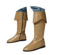 Vhersily Botas de cuero PU Tacón bajo Mid Tube Knights Boots Botas renacentistas medievales Cosplay Fiesta de Carnaval Cubrebotas Medieval para Noche Bodas Ceremonia, B Khaki, 47 EU