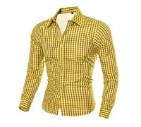Vhersily Camisa a cuadros para hombre de algodón de manga larga con una camisa delgada, ajustada, clásica formal chic jackets para boda, negocios, Oktoberfest, carnaval, Halloween, amarillo, XXL