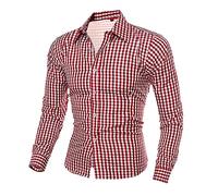 Vhersily Camisa a cuadros para hombre de algodón de manga larga con una camisa delgada, ajustada, clásica formal chic jackets para boda, negocios, Oktoberfest, carnaval, Halloween, rojo, XXL