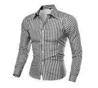 Vhersily Camisa a cuadros para hombre de algodón de manga larga con una camisa delgada, ajustada, clásica formal chic jackets para boda, negocios, Oktoberfest, carnaval, Halloween, Negro , M