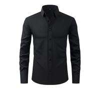 Vhersily Camisa de hombre elástica con botones y mangas largas sin arrugas Slim Fit Formal Business, a la moda, para paseo, boda, invitado, cóctel, versátil, Negro , XS