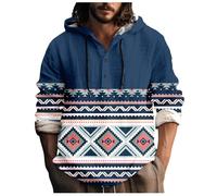 Vhersily Camisa de lino con botones para hombre, estilo Henley, manga larga, con estampado africano, con capucha, ligera, medieval de Halloween, a la moda, para viajes y paseos, versátil, C azul, XL