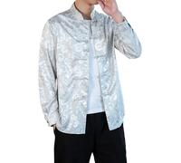 Vhersily Camisa de Seda de los Hombres Satén Sólido Sólido Esmoquin Camisa de Negocios Chemise Homme Casual Camisas Chinas, Manga Larga, Vintage, Camiseta Hip Hop Navidad Carnaval Año Nuevo, gris