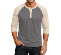Vhersily Camisas de verano para hombre, manga 3/4 de béisbol, camisetas informales, de algodón, deportivas, extralargas, para caminar, entrenar, correr, versátiles, para look, bodas, invitados