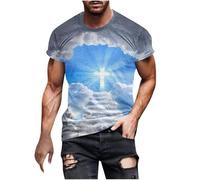 Vhersily Camiseta de hombre con impresión 3D con cruz de Jesús de manga corta camisetas gráficas divertidas camisetas religiosas cristianas Biblia Camiseta Top de calle al aire libre transpirable para
