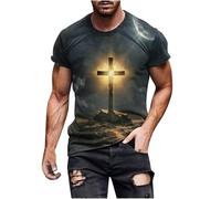 Vhersily Camiseta de hombre con impresión 3D con cruz de Jesús de manga corta camisetas gráficas divertidas camisetas religiosas cristianas Biblia Camiseta Top de calle al aire libre transpirable para