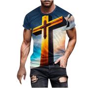 Vhersily Camiseta de hombre con impresión 3D con cruz de Jesús de manga corta camisetas gráficas divertidas camisetas religiosas cristianas Biblia Camiseta Top de calle al aire libre transpirable para