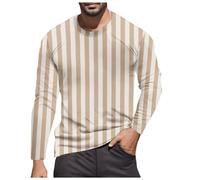 Vhersily Camiseta de manga larga para hombre con estampado de cuello redondo, de algodón, ligera, ligera, para otoño e invierno, versátil, A Khaki, L