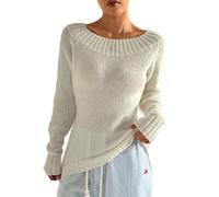 Vhersily Camiseta de manga larga para mujer, ligera, holgada, de entretiempo, para negocios, trabajo, versátil para otoño e invierno, Blanco 1, M