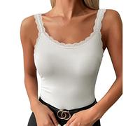 Vhersily Camiseta de tirantes para mujer de algodón acanalado, íntima de hombro ancho, ropa interior de encaje Costa, blanco, XL