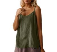 Vhersily Camiseta para mujer de algodón y lino con hombros descubiertos cuello redondo Casual Tirantes Curvas Cómodas Ligeras Top Verano Entrenamiento Running Deportivo para Viajes y Paseos, Verde, XL