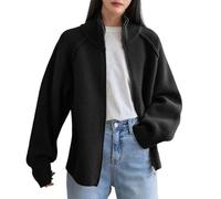 Vhersily Cárdigan corto de mujer de punto grueso mezcla de lana con botones vintage abrigo suéter solapa otoño invierno cálido chaqueta trabajada Capispa, para entretiempo, negocios, Negro , Talla
