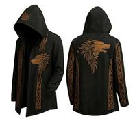 Vhersily Cárdigan de hombre Streetwear con ajuste cómodo para todos los días, estilo vikingo otoño sudadera con capucha longitud media fresca Mito Norreno Capas, versátiles para look, Negro , XL