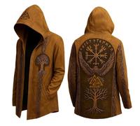 Vhersily Cárdigan de hombre Streetwear con ajuste cómodo para todos los días, estilo vikingo otoño sudadera con capucha longitud media fresca Mito Norreno Capas, versátiles para look, marrón, XXXXL