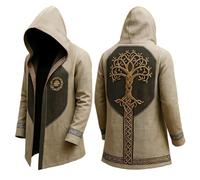 Vhersily Cárdigan de hombre Streetwear con ajuste cómodo para todos los días, estilo vikingo otoño sudadera con capucha longitud media fresca Mito Norreno Capas, versátiles para look, Color blanco