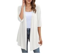 Vhersily Cárdigan de mujer con bolsillo, ligero, mangas 3/4, abierto, elegante, informal, de entretiempo, para negocios, trabajo, cortavientos, calle, calle, otoño, invierno, Color blanco., M