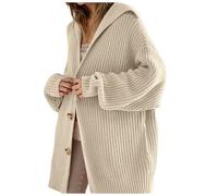 Vhersily Cárdigan de mujer de gran tamaño de punto con bolsillo de manga larga abierto en la parte delantera de color liso, para otoño e invierno, cómodo y versátil para look, fácil de limpiar, De
