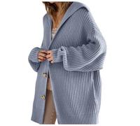 Vhersily Cárdigan de mujer de gran tamaño de punto con bolsillo de manga larga abierto en la parte delantera de color liso, para otoño e invierno, cómodo y versátil para look, fácil de limpiar, Color