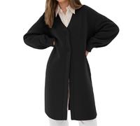 Vhersily Cárdigan de mujer de gran tamaño de punto con bolsillo de manga larga abierto en la parte delantera de color liso, para otoño e invierno, cómodo y versátil para look, fácil de limpiar, C