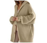 Vhersily Cárdigan de mujer de gran tamaño de punto con bolsillo de manga larga abierto en la parte delantera de color liso, para otoño e invierno, cómodo y versátil para look, fácil de limpiar, A