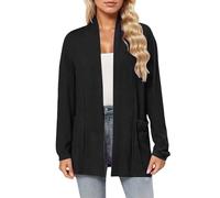 Vhersily Cárdigan de mujer de manga 3/4, elegante y ligero, estilo casual, color liso, media longitud, cómodo abrir en la parte delantera Outerwear, Delgado, Streetwear para Otoño e Invierno, Negro
