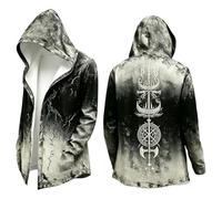 Vhersily Cárdigan largo con capucha, estilo gótico oscuro, unisex, capa vikinga con estampado de calavera, zarzas, vintage y lobo, Fenrir Rune de la Brújula Norrena, abrigo multiestación con bolsillos