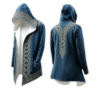 Vhersily Cárdigan largo con capucha, estilo gótico oscuro, unisex, capa vikinga con estampado de calavera, zarzas, vintage y lobo, Fenrir Rune de la Brújula Norrena, abrigo multiestación con bolsillos